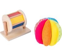 Adena Montessori Juego de juguetes para bebé con espejo Montessori, rompecabezas de botón Peekaboo, tambor giratorio medio y juego de bolas de tela arcoíris para niños de 6 a 12 meses (juego 3)