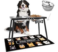 ADENGL Cuencos elevados de metal para perros, soporte elevado de 17 pulgadas de alto, cuencos de comida para perros con cuencos de acero inoxidable de 3000 ml y alfombrilla a prueba de salpicaduras