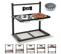 ADENGL Cuencos elevados para perros con comedero lento, 5 alturas ajustables, antideslizantes, marco de metal duradero, alfombrilla a prueba de derrames, cuencos resistentes al óxido, fáciles de