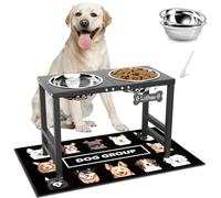 ADENGL Cuencos elevados para perros, soporte para cuencos para mascotas de 16 pulgadas de alto, soporte elevado con 2 cuencos de acero inoxidable (70 onzas) y alfombrilla a prueba de derrames