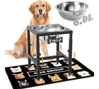 ADENGL Soporte elevado de metal para cuencos grandes, extragrandes, elevados para perros con alfombrilla a prueba de salpicaduras y cuencos de acero inoxidable de 101 onzas