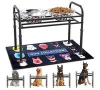 ADENGL Soporte elevado para cuencos para perros grandes con dos cuencos y alfombrilla, 4 alturas ajustables, marco de acero elevado