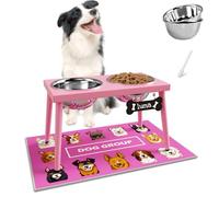 ADENGL Soporte elevado para cuencos para perros grandes y medianos, cuencos elevados para perros con alfombrilla a prueba de salpicaduras y dos cuencos de acero inoxidable de 58 onzas, color rosa