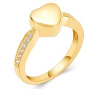 ADENLA Anillo de cremación con Forma de corazón de Cristal para Cenizas, urna de Dedo, Anillo de Acero Inoxidable grabable, 9-Oro
