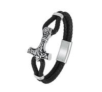 ADENLA Pulsera de urna de cremación con Forma de Martillo para Cenizas, de Acero Inoxidable, Conmemorativa, de Cuero Trenzado, para Hombre (Acero, 20 cm)