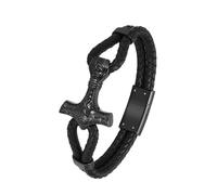ADENLA Pulsera de urna de cremación con Forma de Martillo para Cenizas, de Acero Inoxidable, Conmemorativa, de Cuero Trenzado, para Hombre, Color Negro, 22 cm