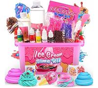 Adeokay Slime Set DIY Ice Slime Kit, Fluffy & Soft Slim, 5 colores, 3 potenciadores del sabor, polvo de nieve, bolas de espuma, piezas coloridas, dulces, niñas de 6 a 12 años, regalo de cumpleaños