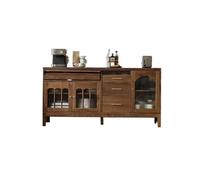 ADERFETBI Aparador 160cm Armario de Almacenaje Retro Tono Nogal Negro de Madera Maciza, Consola de Recibidor para Hogar, Mueble de Almacenaje Apto para Salas de Estar y Vestíbulos Aparadores