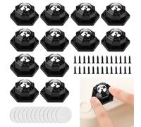 ADERTOS 12 PCS Ruedas para Muebles, Rueda Adhesiva para Muebles, Ruedas Deslizantes para Muebles Pesados, Ruedas Autoadhesivas 360°, Ruedas Giratorias Pequeñas, Ruedas de Bolas para Muebles (Negro)