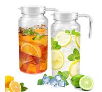 ADERTOS 2 Jarras de Agua Transparentes 1,25L con Tapa y Asa - Jarra de Plástico para Bebidas Frías/Calientes, Agua, Jugo, Café, Zumo y Vino - Jarra de Plástico Reutilizable, Resistente a Roturas