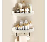 ADERTOS 2 PCS Estante de Ducha de Esquina Sin Taladrar, de Plástico Con 4 Ganchos y 1 Varilla, Estantería de Pared para Gel, Champú, Jabonera (Blanco)