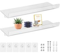 ADERTOS 2 PCS Estanteria Pared Blanca, 30 * 10cm Baldas Pared sin Taladrar, Estantes Adhesivos de Acrílico, Estantes Flotantes Pared con 3 Clips para Dormitorio, Baño, Cocina, Sala de Estar, Oficina