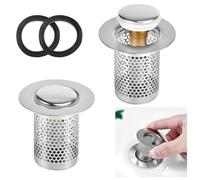 ADERTOS 2 PCS Filtro Fregadero de Acero Inoxidable Filtro Ducha Pelos Filtro de Drenaje de Suelo Tipo de Empuje Núcleo de Cobre de Rebote Filtro de Desagüe para Cocina, Baño, Balcón (A)