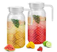 ADERTOS 2 Pcs Jarra Agua Plastico 1.1L Botella Agua Nevera Jarra de Agua de Acrílico para Nevera Transparente Jarras para Frigorífico con Tapa de Bebida para Jugos Agua Bebidas Frías 20.5 * 8.5cm