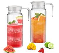 ADERTOS 2 PCS Jarra de Agua de Acrílico Transparente 1100ml Jarra para Frigorífico con Tapa Jarra de Plástico con Tapa Jarras de Bebidas para Jugos Agua Bebidas Frías para Laterales del Frigorífico