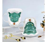 ADERTOS 2 Pcs Taza de Café de Navidad 300ml Tazas de Cerámica de Navidad Taza de Leche con Tapa y Cuchara Taza de Té Taza Navidad Regalo Taza Navideña para Regalar Taza de Navidad para Fiesta
