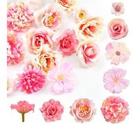 ADERTOS 20 PCS Cabeza de Flores Artificiales, Cabezas Flores Artificiales Mixtos, Flores de Tela, Falsas Artificiales Flores, Flores Artificiales Manualidad para Adornos Accesorios Artesanía (Rosa)