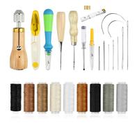 ADERTOS 25 PCS Herramientas para Cuero, Kit de Costura de Cuero, Kit de Herramientas para Trabajar el Cuero incluye Hilos Agujas Punzón de Coser Herramientas para Cuero para Manualidades