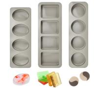 ADERTOS 3 PCS Moldes para Jabones Artesanales Moldes de Silicona para Jabones Molde de Jabón Hecho a Mano para Hacer Jabones Caseros Jabón de Leche, 4 Cavidades 3 Formas - Ovalado/Redondo/Rectangular