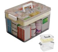 ADERTOS Caja de Almacenamiento Médica, Caja de Medicina de 2 Niveles, Caja de Almacenamiento de Medicamentos, Caja de Contenedores de Medicina Portátil con Tapa Asa para Hogar (Marrón, 26x16.5x15.5cm)