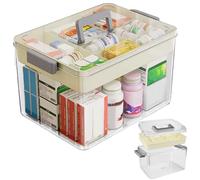 ADERTOS Caja de Almacenamiento Médica, Caja de Medicina de 2 Niveles, Caja de Almacenamiento de Medicamentos, Caja de Contenedores de Medicina Portátil con Tapa Asa para Hogar (26x16.5x15.5cm)