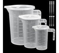 ADERTOS - Juego de 3 jarras medidoras de plástico transparente de 100 ml, 250 ml, 500 ml, vaso medidor graduado de laboratorio con tapa, 3 pipetas de 3 ml, 3 varillas agitadoras para cocina, hornear