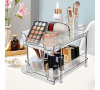 ADERTOS Organizador Bajo Fregadero, 2 Niveles Organizador Cocina, Organizador Bajo Fregadero con Separadores Desmontables, Organizador Productos Limpieza para Baño Cocina Encimera (Transparente)