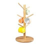 ADERTOS Soporte para Tazas de Madera, Soporte de Árbol Taza de Madera, Soporte para Tazas de Café con 6 Ganchos, Estante de Taza de Café con 16 Alfombrillas Antideslizantes para Cafeterías Cocinas