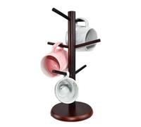 ADERTOS Soporte para Tazas de Madera, Soporte de Árbol Taza de Madera, Soporte para Tazas de Café con 6 Ganchos, Estante de Taza de Café, Portavasos de bambúpara Cafeterías Cocinas- Color Nogal