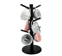 ADERTOS Soporte para Tazas de Madera, Soporte de Árbol Taza de Madera, Soporte para Tazas de Café con 6 Ganchos, Estante de Taza de Café, Portavasos de bambúpara Cafeterías Cocinas- Color Negro