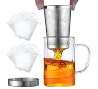 ADERTOS Taza de Té con Filtro y Tapa, 500ml Taza Infusiones Té, Tazas de Te Grande de Borosilicato con 100 PCS de Bolsas de Filtro de Té, Taza de Té Grande para Bolsitas de Té Sueltas
