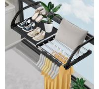 ADERTOS Tendedero para Balcón Barandilla, Tendedero Plegable para Interiores o Exteriores, Tendedero Retráctil de Pared, Tendedero de Ropa Extensible para Colgar Calcetines Ropa (42-73cm)