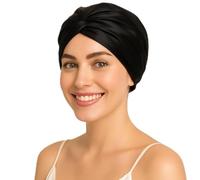 Ade'Silk I Turban Mujer 100% seda de morera 22 Momme grado 6A I Accesorio para el cuidado del cabello Noche y Día I Gorro de seda ajustable para todo tipo de cabello, Negro , Talla única