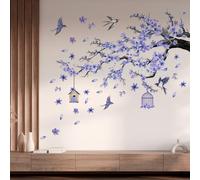 Adesivi murali con colibrì, flores moradas, colibrí en una rama, calcomanías de pared para decoración de jardín, salón, dormitorio, TV
