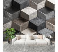 Adesivi murali DIY Fotomurali Decorazioni 350x256 cm Geometria Solida Concavo-Convessa Rimovibili Murale Carta da Parati Fotografica Grigio per Camerette Bambini Camera da Letto Soggiorno Ufficio