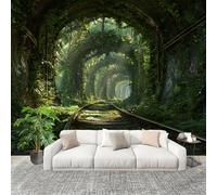 Adesivo Murale Bambini Cameretta Carta da Parati 300x210 cm Binari Ferroviari Tranquilli Con Vegetazione 3D Muro Decor Autoadesivo Photo Carta da Parati Verde Fotomurali casa Adesivi Bimbo Bimba