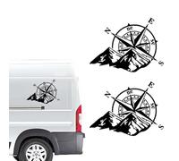 Adesivo Per Auto, 2 Pezzi 20 x 15cmAdesivi Bussola di Montagna, Decalcomania degli Adesivi della Bussola di Montagna, Bussola Fuoristrada Mountain Bussola Cappuccio Adesivo per Auto o Moto (Nero)