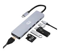 Adesso AUH-4025 - Adaptador multipuerto USB C para estación de acoplamiento tipo C, compatible con USB C a 1 HDMI 4K, 3 USB-A 3.2, 1 PD, 1 micro SD, 1 lector de tarjetas SD