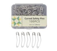 Adfaga 100 o 200 Piezas Alfileres de Seguridad Curvos Alfileres Curvos de Acero al Carbono Nichapado de Alta Resistencia para Acolchar Costura Manualidades con Caja de Almacenamien (100 Uds.)