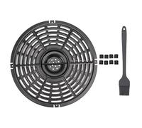 Adfaga Bandeja de repuesto para freidora, plato antiadherente para verduras, bandeja redonda para hornear de acero inoxidable con funda de cepillo de silicona para cocinar barbacoa (22CM)