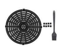 Adfaga Bandeja de repuesto para freidora, plato antiadherente para verduras, bandeja redonda para hornear de acero inoxidable con funda de cepillo de silicona para cocinar barbacoa (20CM)