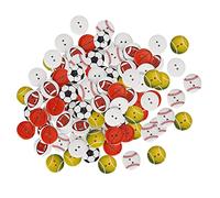 Adfaga Botones de madera 100 Uds. Botones de costura con patrón deportivo mixto de forma redonda, seguros para ropa, manualidades, decoraciones del hogar