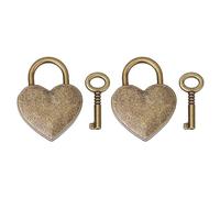 Adfaga Candado de metal de estilo vintage con cerradura de corazón con llaves para diario, joyero, equipaje pequeño, suministros para el hogar, decoración artesanal, 30x39mm, 2 jue (Bronce)