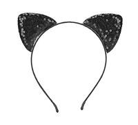 Adfaga Diadema reversible con orejas de gato y lentejuelas, accesorios para el cabello con orejas de gato brillantes y brillantes para mujeres y niñas, decoraciones para disfraces (Negra)