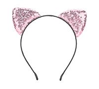 Adfaga Diadema reversible con orejas de gato y lentejuelas, accesorios para el cabello con orejas de gato brillantes y brillantes para mujeres y niñas, decoraciones para disfraces (Rosa)