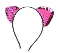 Adfaga Diadema reversible con orejas de gato y lentejuelas, accesorios para el cabello con orejas de gato brillantes y brillantes para mujeres y niñas, decoraciones para disfraces (rosa rosa)