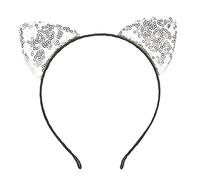 Adfaga Diadema reversible con orejas de gato y lentejuelas, accesorios para el cabello con orejas de gato brillantes y brillantes para mujeres y niñas, decoraciones para disfraces (Plata)