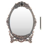 Adfaga Espejo de Maquillaje Vintage con Borde de Cuentas en Relieve Floral, Espejo de Escritorio Ovalado, Espejo de tocador Decorativo con Reflejo Claro para tocador, decoración de (Espejo de Cobre)