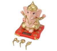 Adfaga Estatua de Dios Elefante Ganesha con energía Solar, decoración India de la Suerte, estatuilla de ABS para salpicadero de Coche, hogar, Oficina, meditación, Regalo de Yoga, 1 (Color Carne)