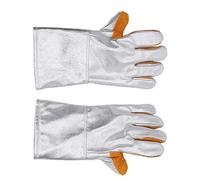 Adfaga Guantes de soldadura de piel de vaca de grado profesional Guantes de cuero recubiertos de papel de aluminio ignífugos para trabajos a alta temperatura en fundiciones, acería